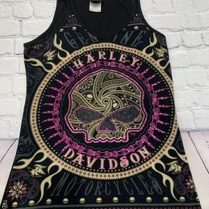 Harley Davidson Motorcycle Women’s Black Tank top HD Las Vegas Pink Skull